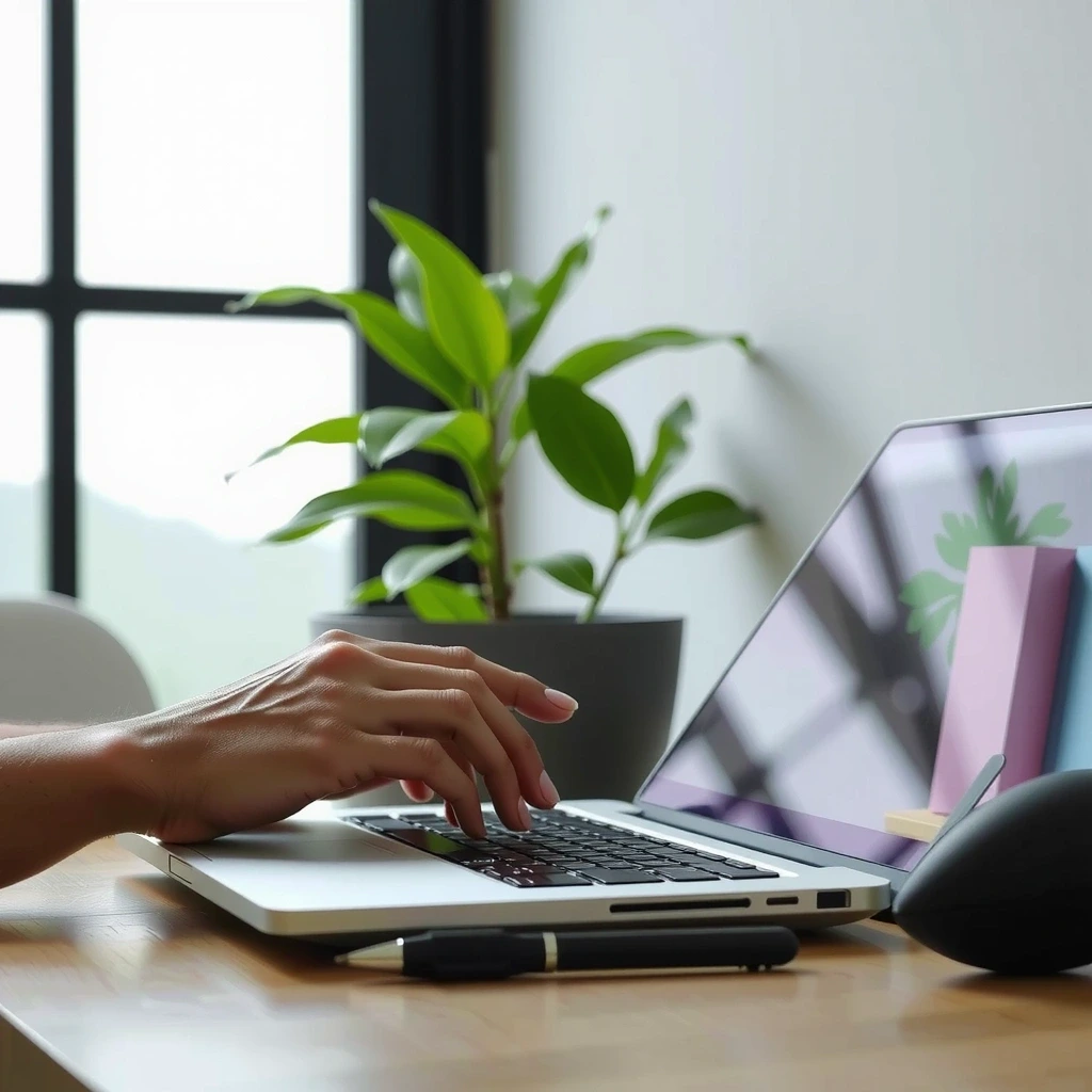 Laptop showing analytics dashboard in a clean office