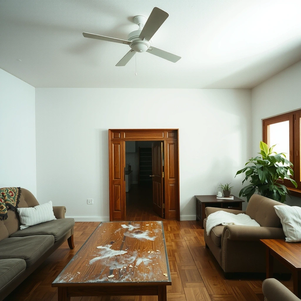 Before cleaning - dusty living room
